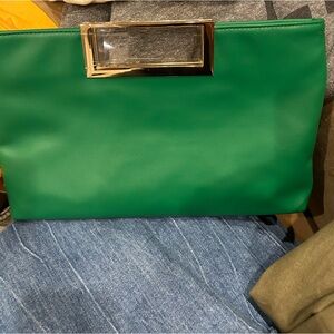 Green Clutch Bag with Gold Accent